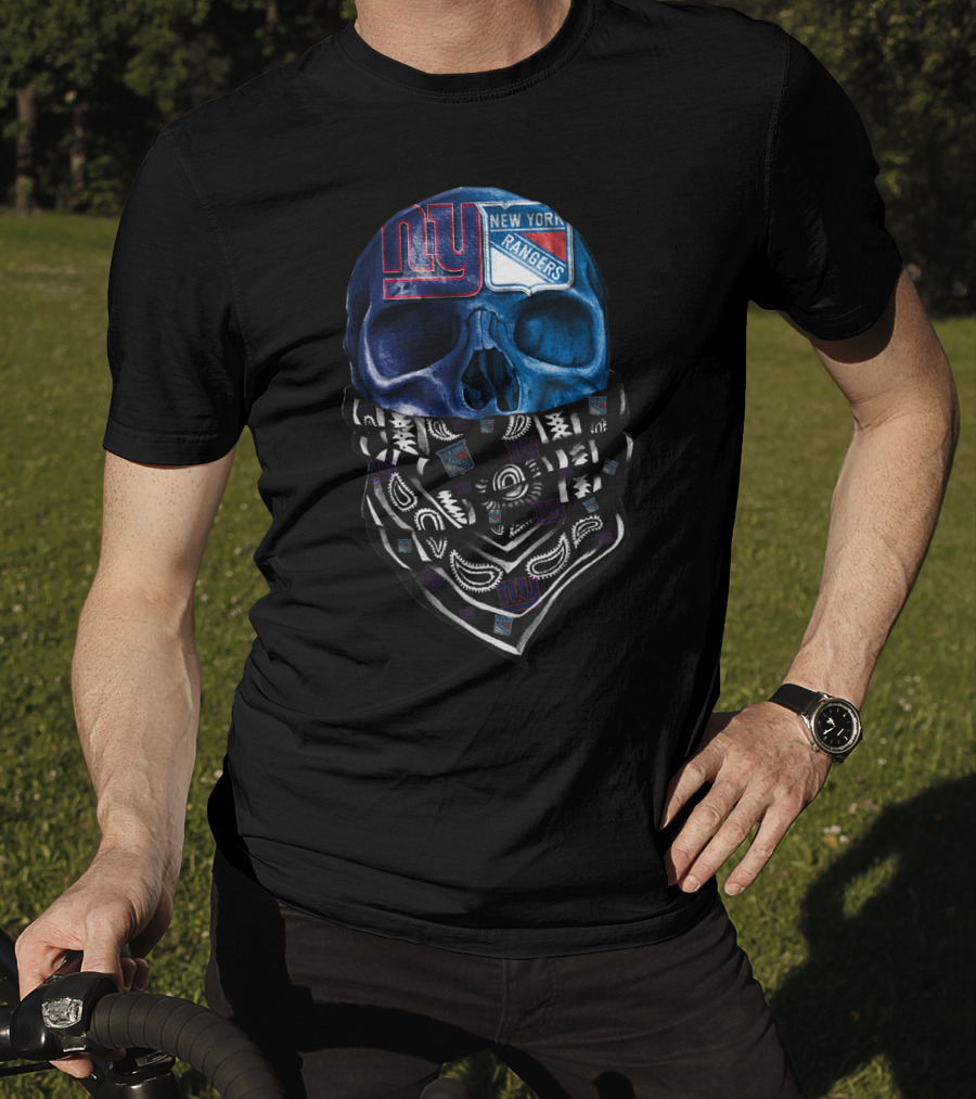 New York Giants Rangers Skull Bandana T-Shirt