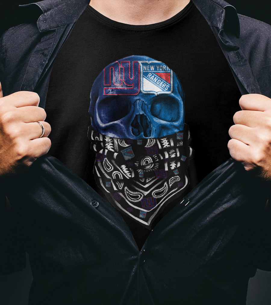 New York Giants Rangers Skull Bandana T-Shirt