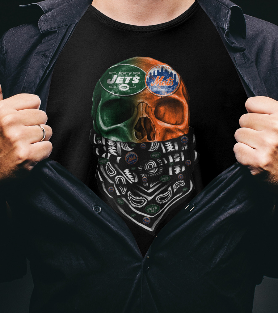 New York Jets Mets Skull Bandana Sku 069 T-Shirt