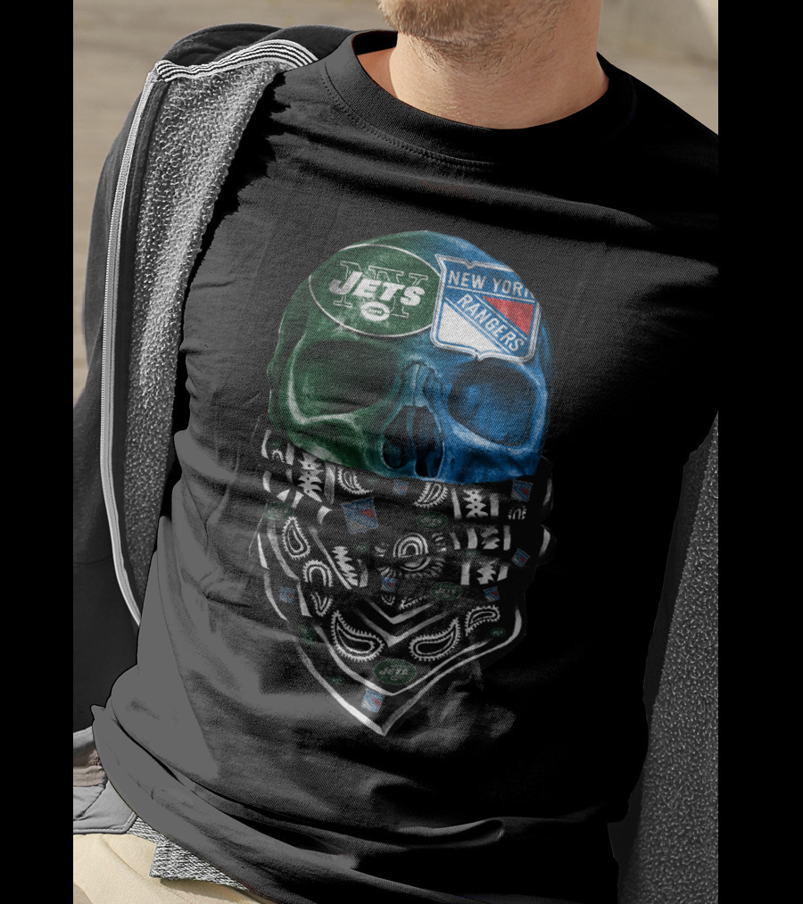New York Jets Rangers Skull Bandana Sku 070 T-Shirt
