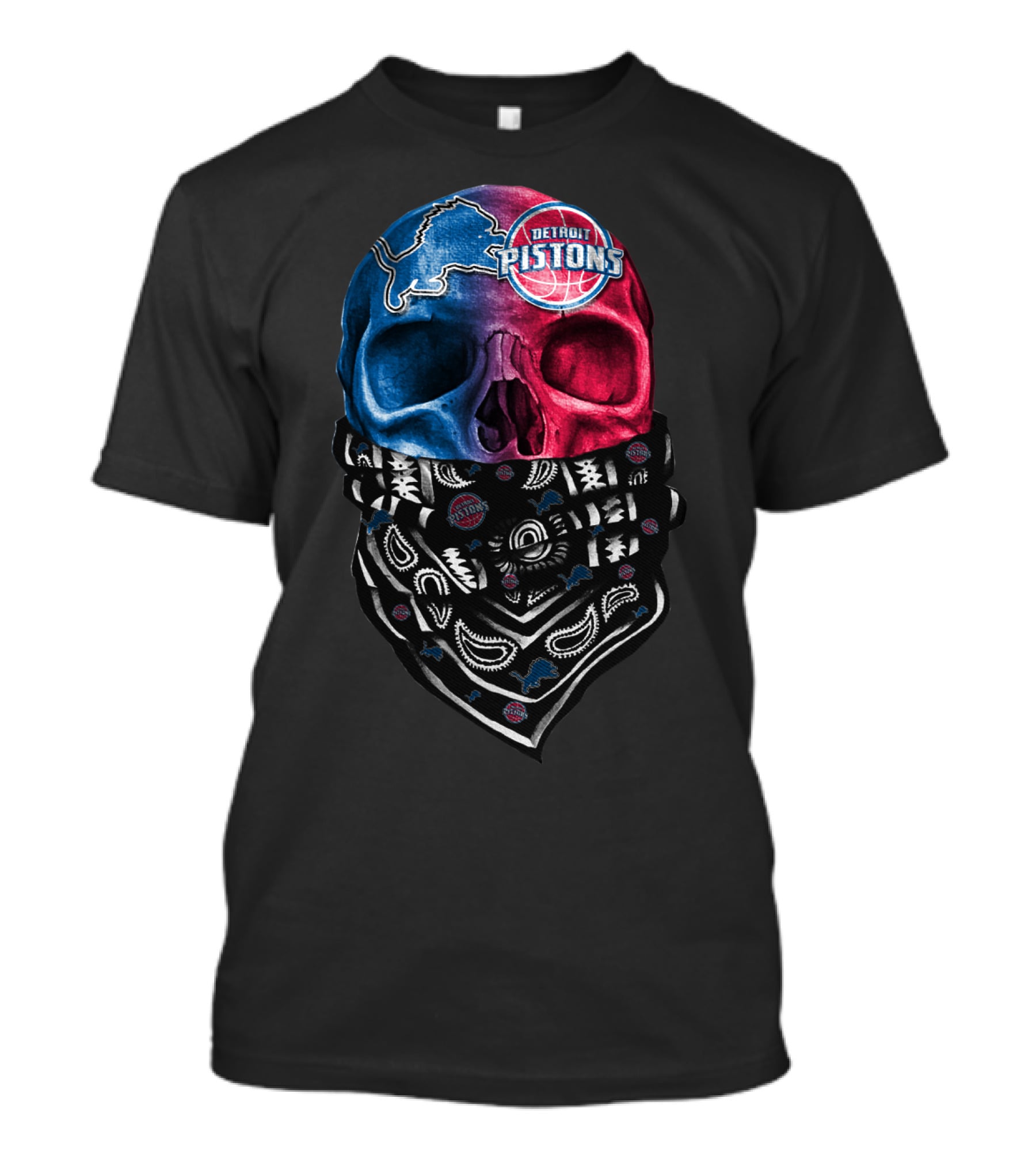 Detroit Pistons Lions Bandana Skull T-Shirt
