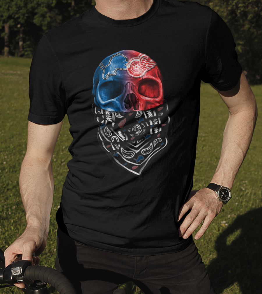 Detroit Lions Red Wings Skull Bandana T-Shirt