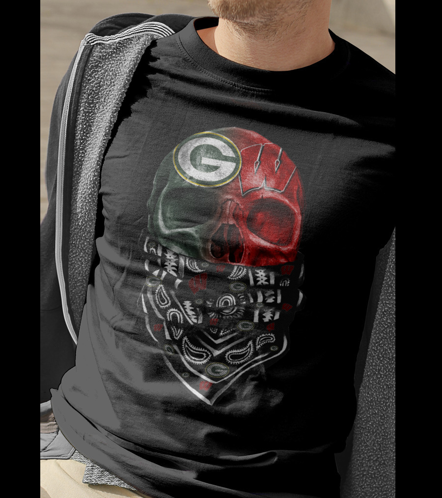 Green Bay Packers Wisconsin Badgers Skull Bandana T-Shirt