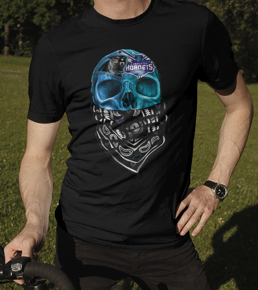 Carolina Panthers Charlotte Hornets Bandana Skull T-Shirt