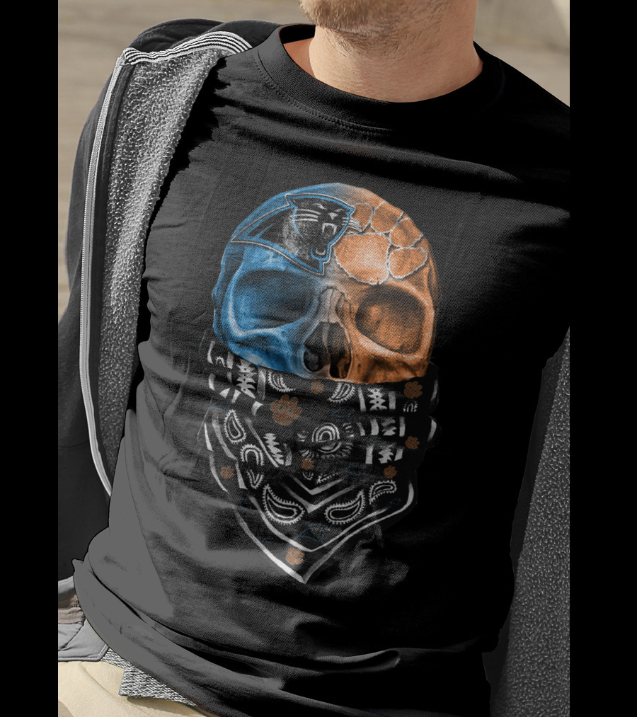 Carolina Panthers Clemson Tigers Fusion Skull Bandana T-Shirt