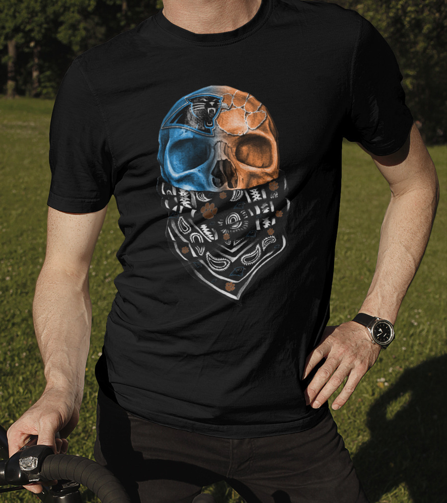 Carolina Panthers Clemson Tigers Fusion Skull Bandana T-Shirt