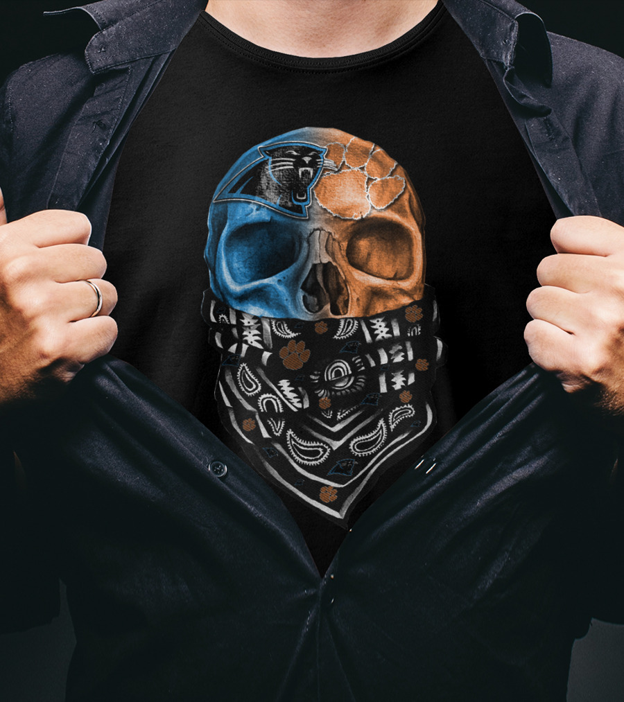 Carolina Panthers Clemson Tigers Fusion Skull Bandana T-Shirt