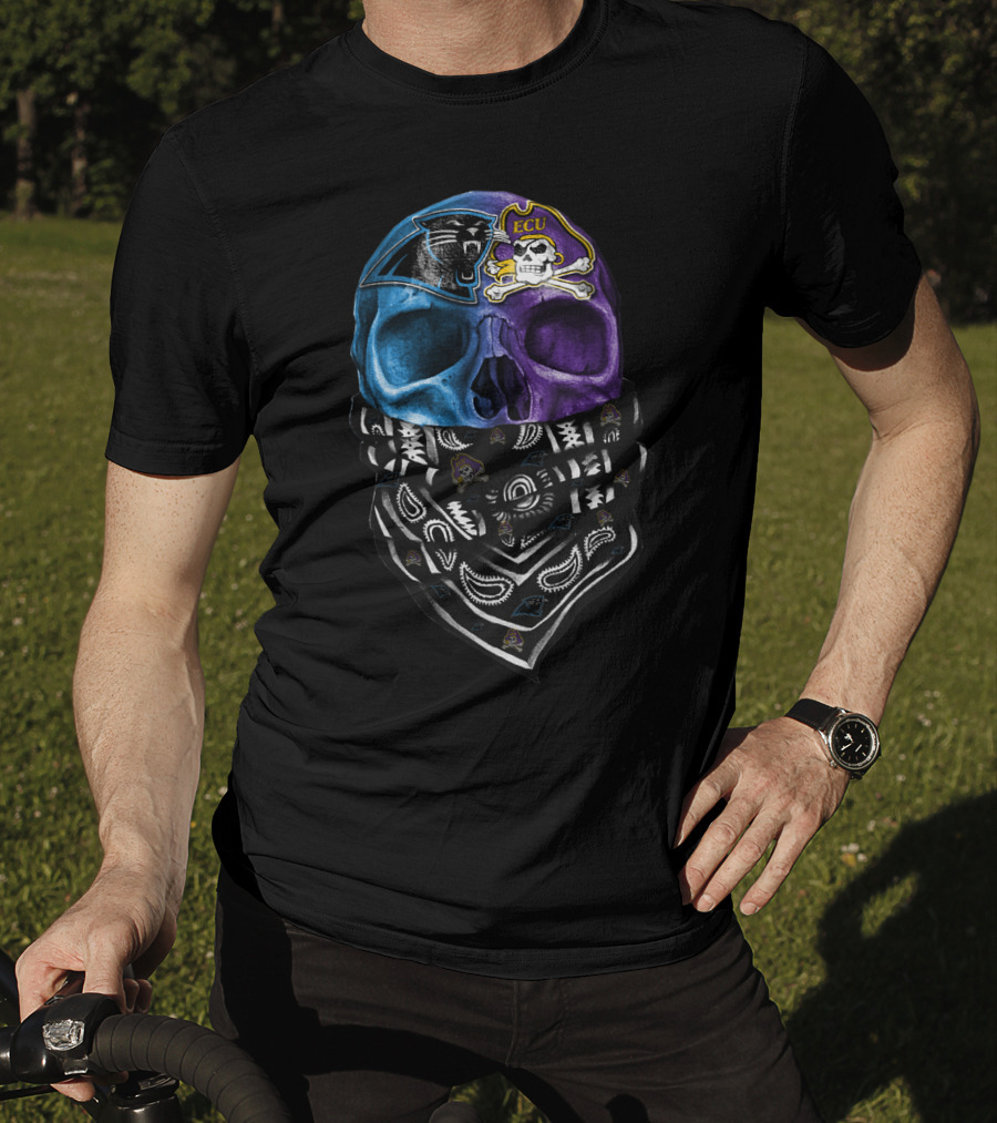 Carolina Panthers Ecu Pirates Skull Bandana T-Shirt