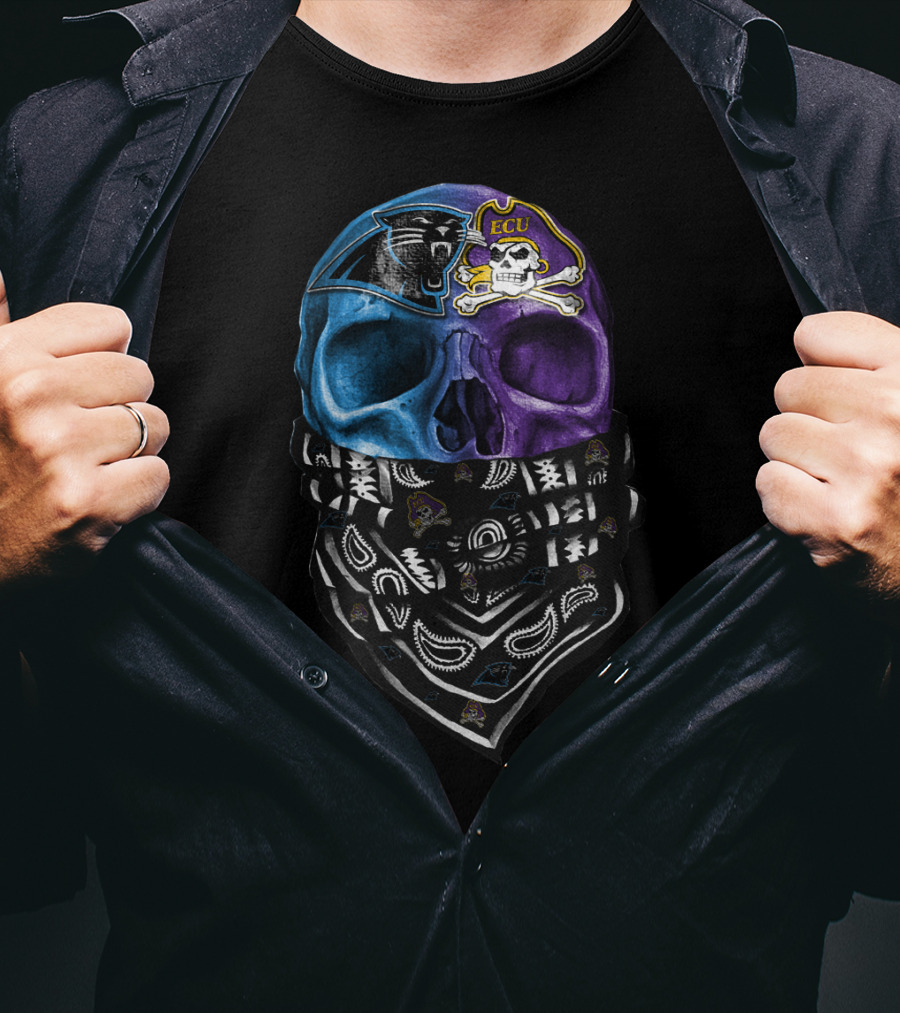 Carolina Panthers Ecu Pirates Skull Bandana T-Shirt