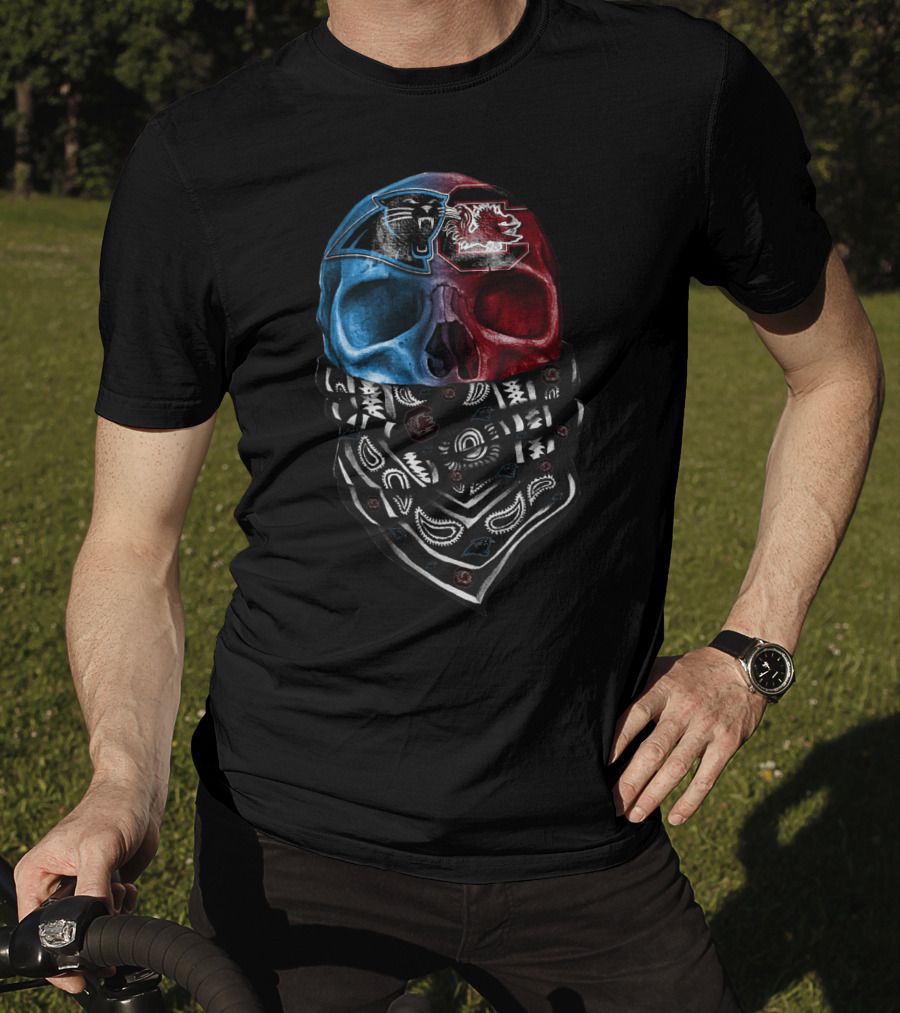 Carolina Panthers And South Carolina Gamecocks Skull Bandana T-Shirt