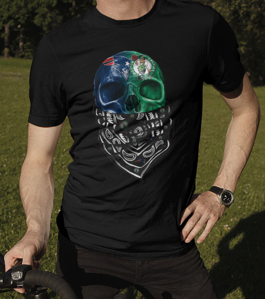 New England Patriots Boston Celtics Skull Bandana T-Shirt