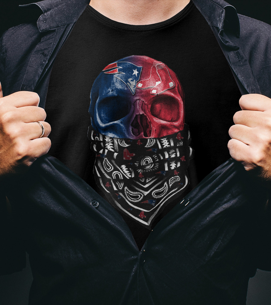 Patriots Red Sox Skull Bandana Fan T-Shirt