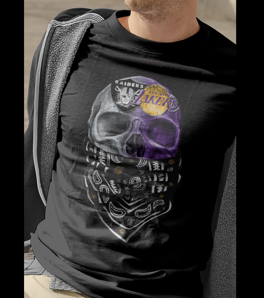 Raiders Los Angeles Lakers Skull Bandana T-Shirt