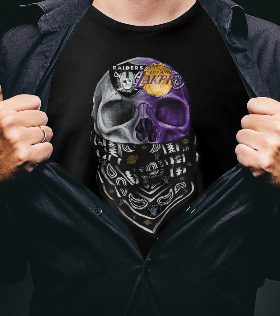 Raiders Los Angeles Lakers Skull Bandana T-Shirt