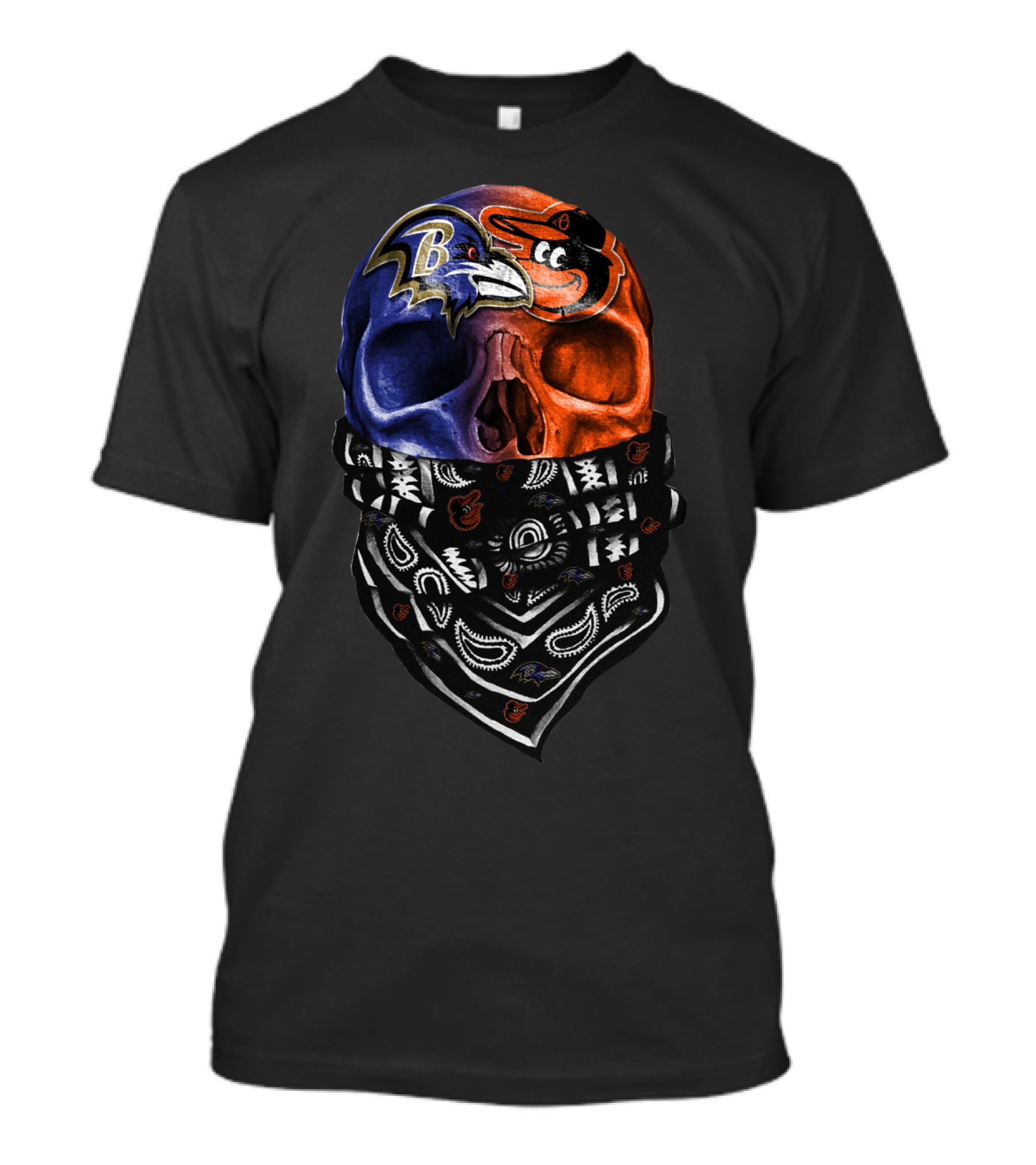 Ravens Orioles Skull Bandana Duality T-Shirt