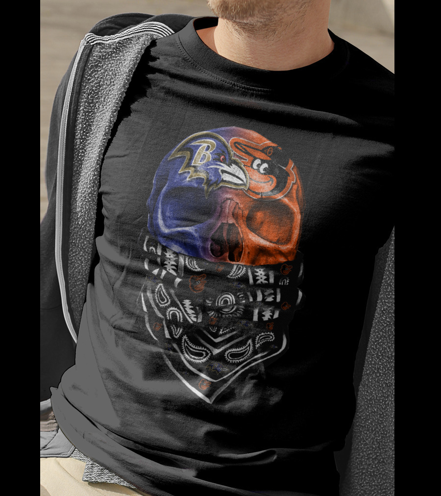 Ravens Orioles Skull Bandana Duality T-Shirt