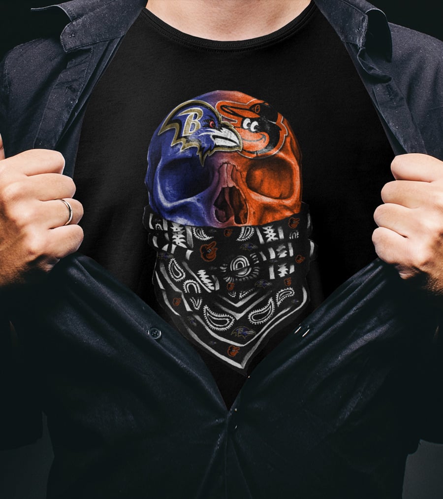 Ravens Orioles Skull Bandana Duality T-Shirt