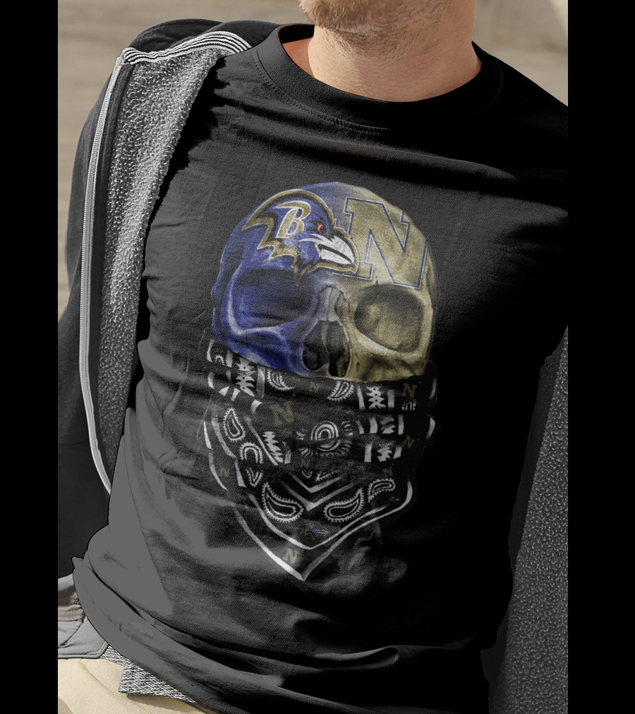 Ravens Navy Skull Bandana Sku 103 T-Shirt