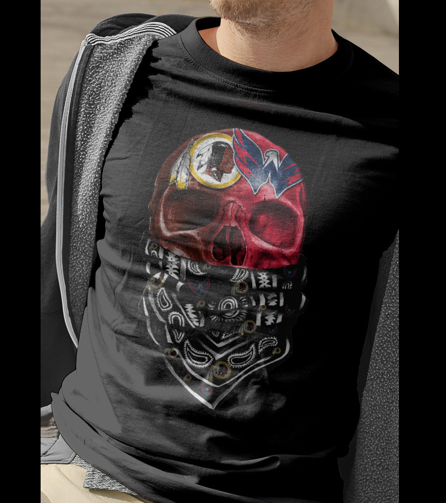 Washington Redskins And Wizards Skull Bandana T-Shirt