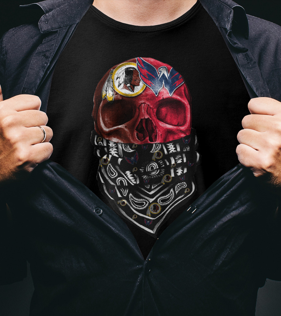 Washington Redskins And Wizards Skull Bandana T-Shirt