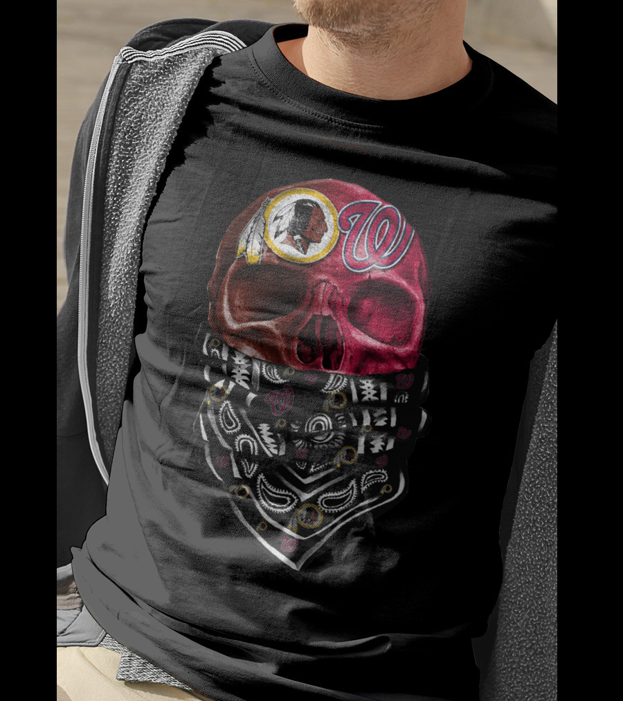 Washington Nationals And Redskins Bandana Skull T-Shirt