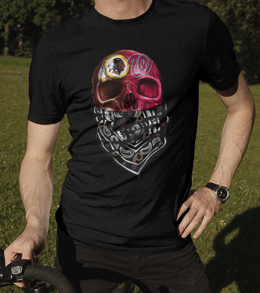 Washington Nationals And Redskins Bandana Skull T-Shirt