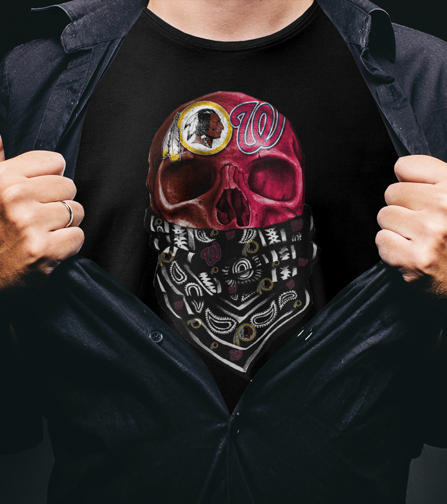 Washington Nationals And Redskins Bandana Skull T-Shirt