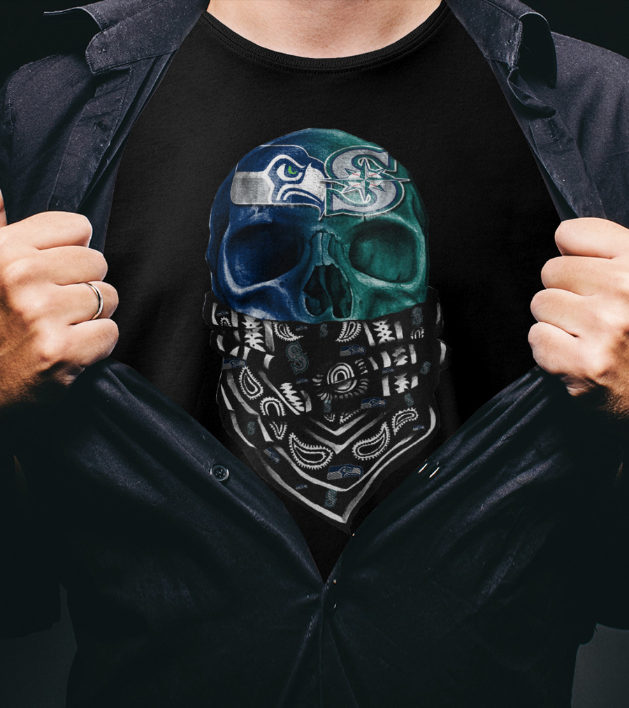 Mariners Seahawks Skull Bandana T-Shirt