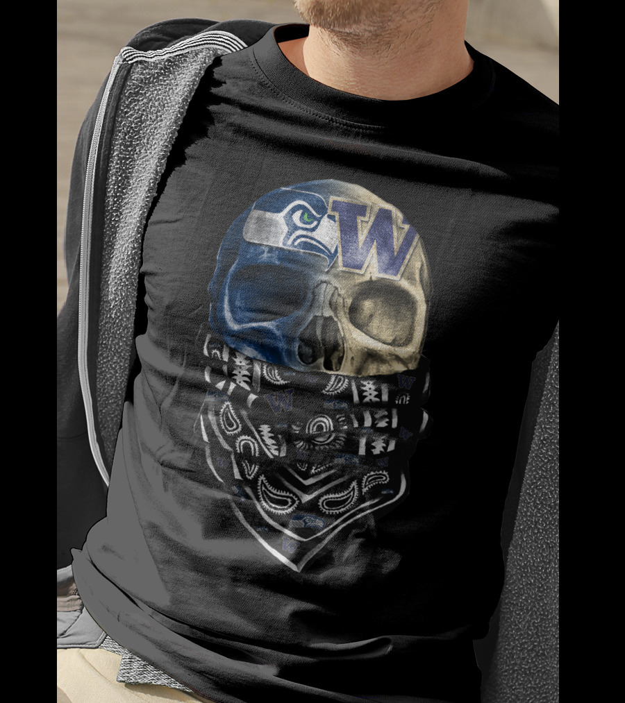 Seattle Seahawks Washington Huskies Skull Bandana T-Shirt