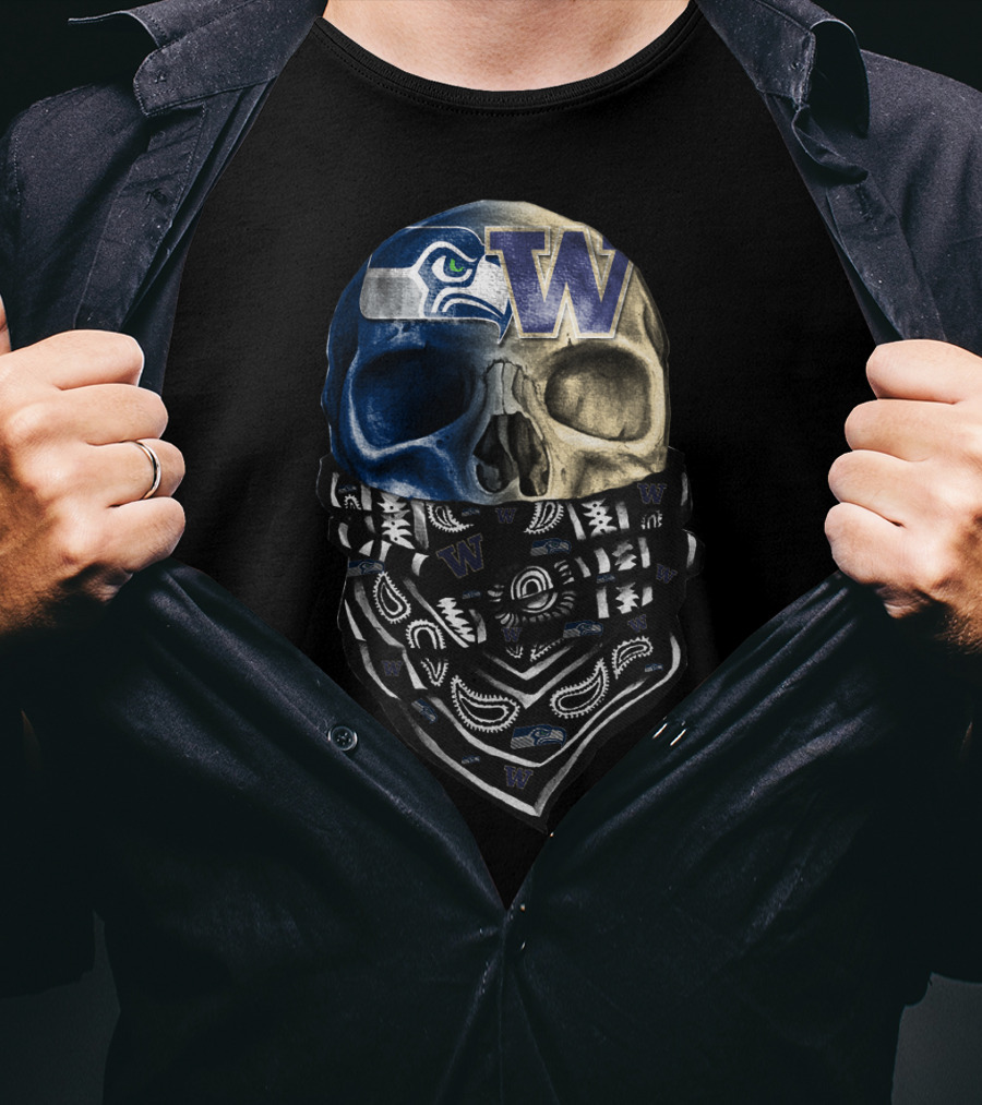 Seattle Seahawks Washington Huskies Skull Bandana T-Shirt