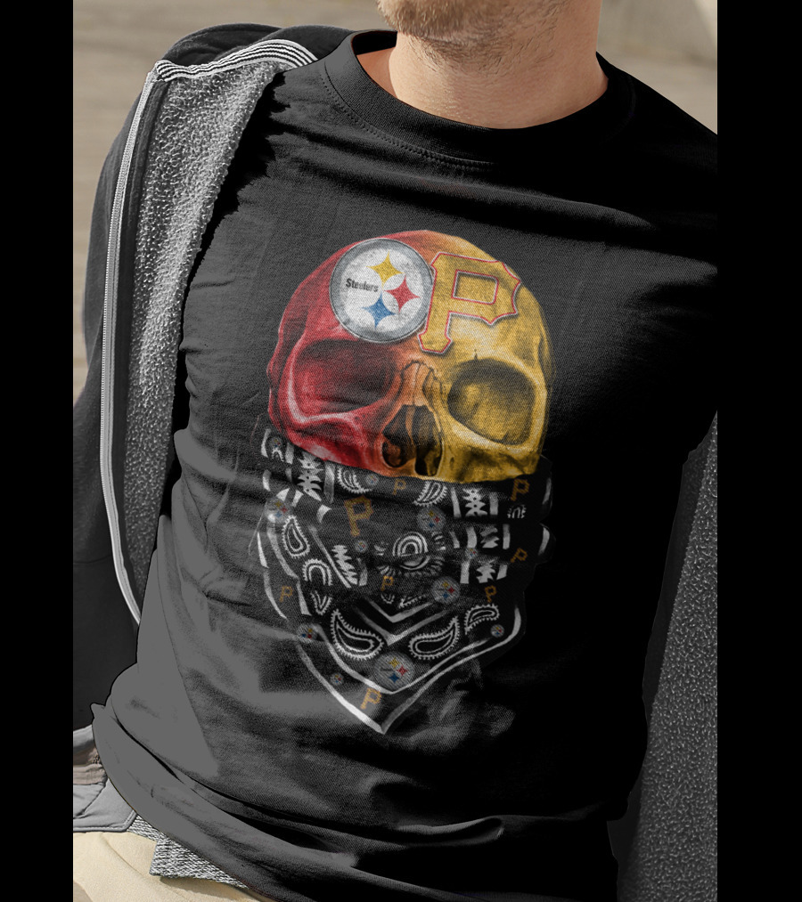 Pittsburgh Steelers And Pirates Skull Bandana Sku 115 T-Shirt
