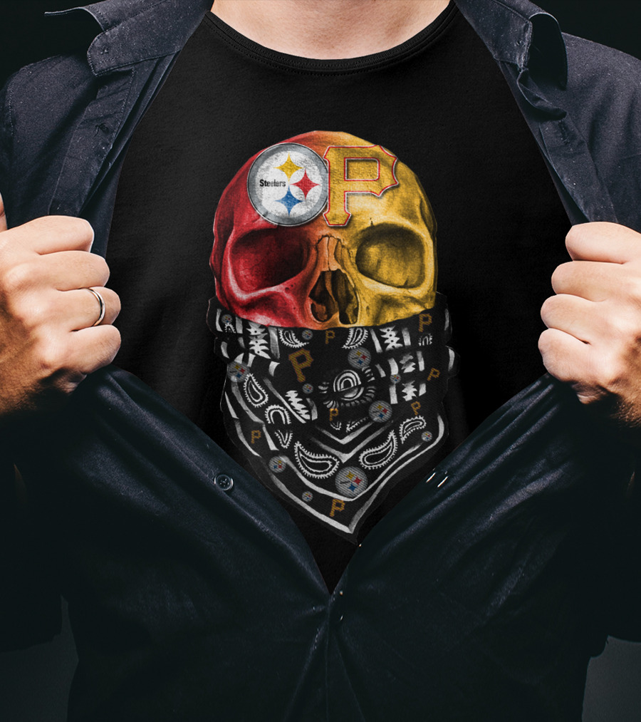 Pittsburgh Steelers And Pirates Skull Bandana Sku 115 T-Shirt