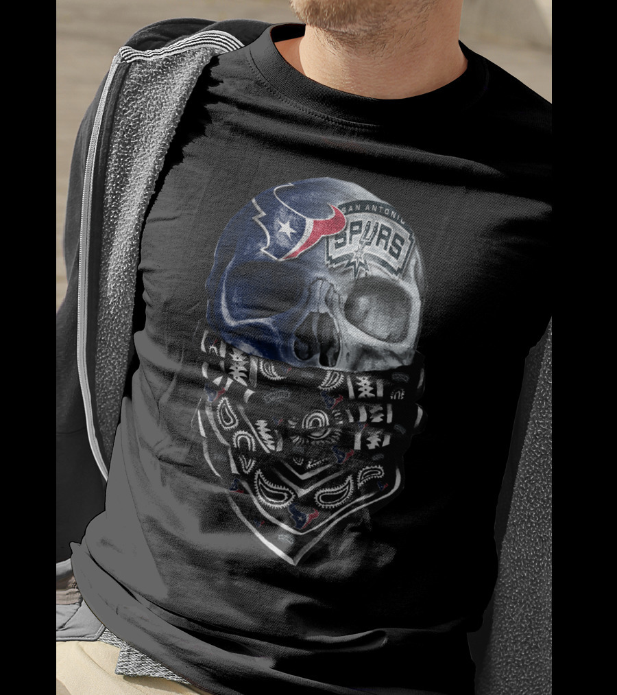 San Antonio Spurs Skull With Bandana And Houston Texans T-Shirt