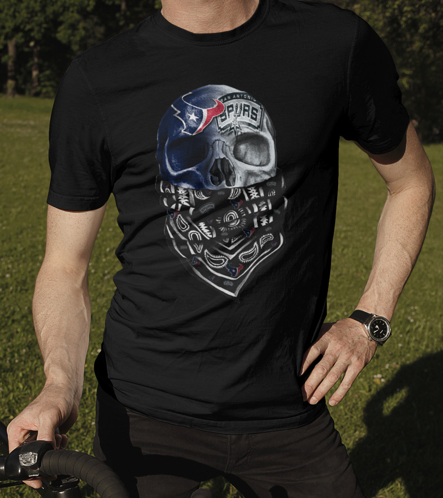 San Antonio Spurs Skull With Bandana And Houston Texans T-Shirt