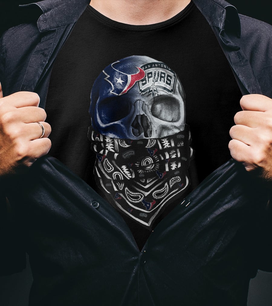 San Antonio Spurs Skull With Bandana And Houston Texans T-Shirt