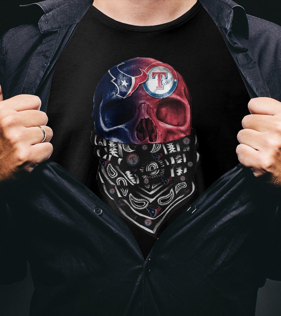 Texans Rangers Skull Bandana Art T-Shirt