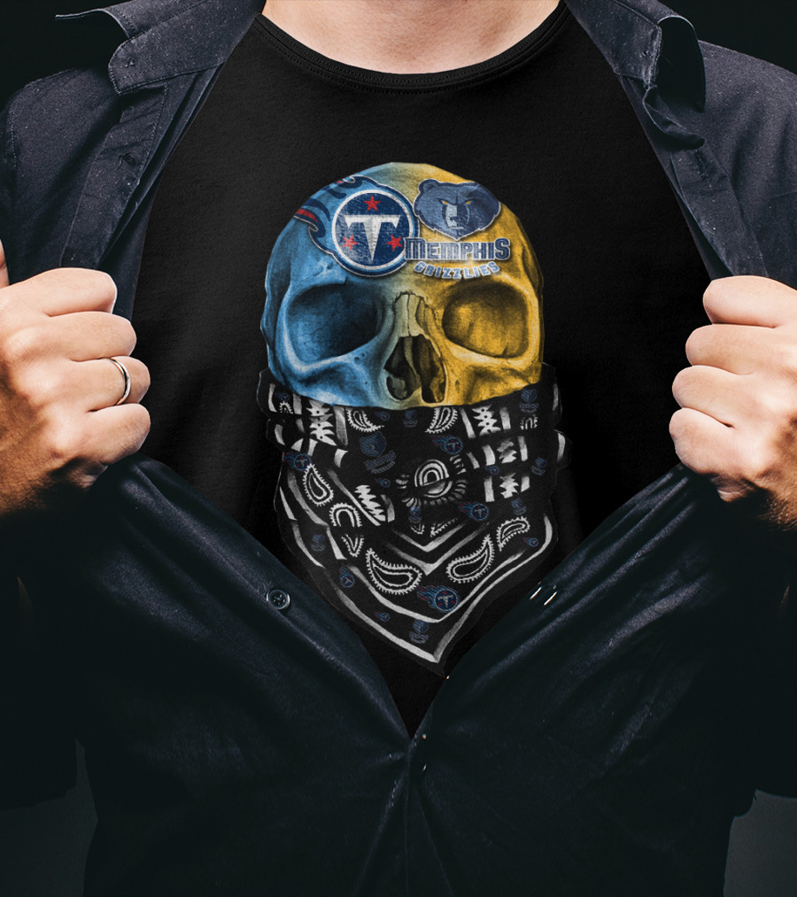Tennessee Titans Memphis Grizzlies Skull Bandana T-Shirt