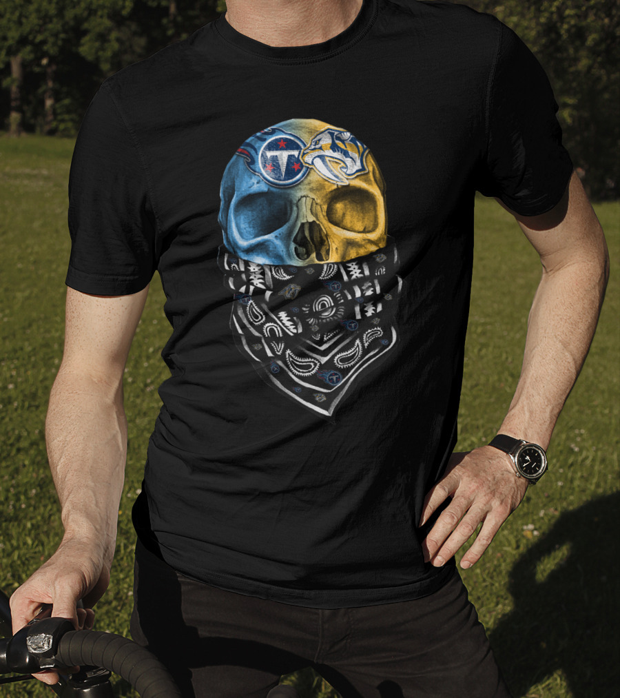 Tennessee Titans Nashville Predators Dual Skull Bandana T-Shirt
