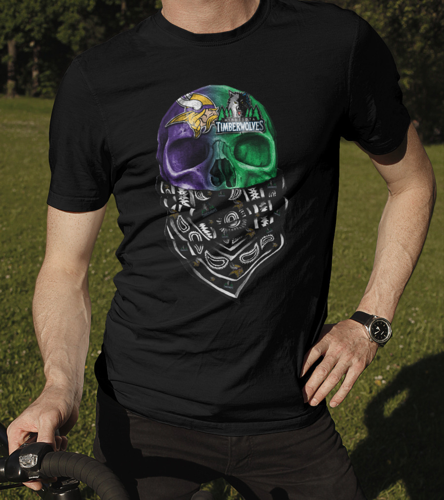 Minnesota Vikings Timberwolves Skull Bandana T-Shirt