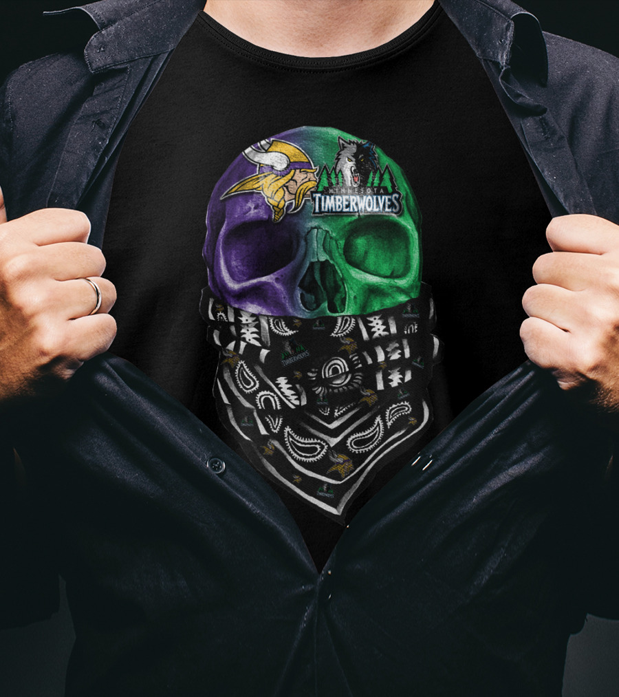 Minnesota Vikings Timberwolves Skull Bandana T-Shirt