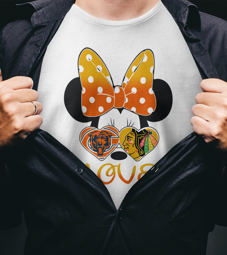 Minnie Mouse Love Chicago Bears Blackhawks Bow T-Shirt