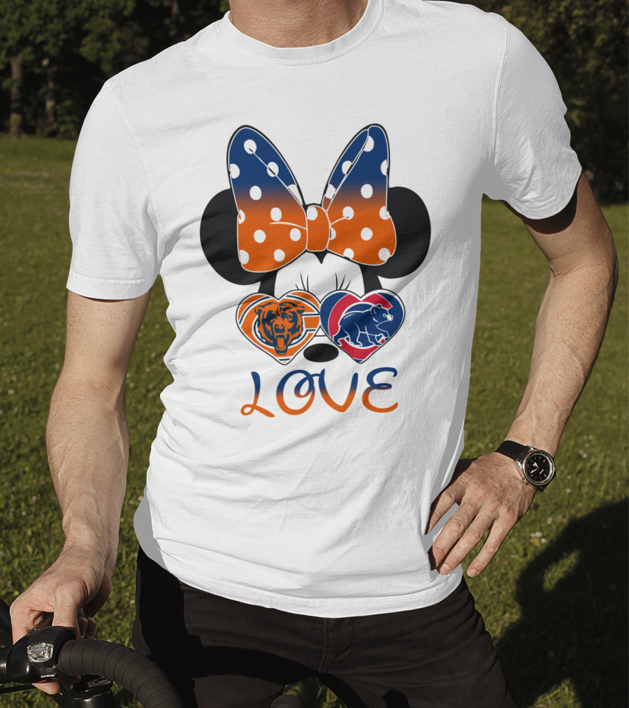 Love Minnie Mouse Chicago Bears Cubs Heart Bow T-Shirt