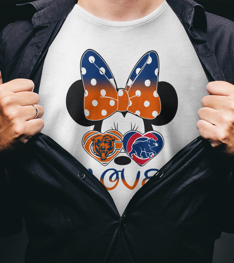 Love Minnie Mouse Chicago Bears Cubs Heart Bow T-Shirt
