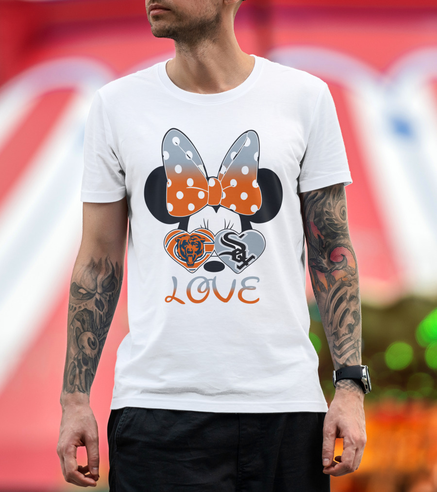 Love Chicago Bears White Sox Minnie Bow Hearts T-Shirt