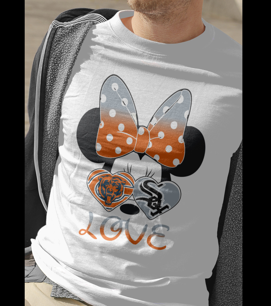 Love Chicago Bears White Sox Minnie Bow Hearts T-Shirt