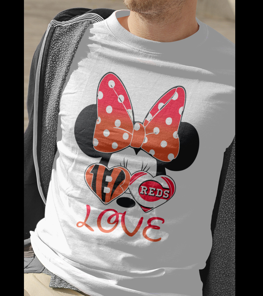 Minnie Love Bengals Reds Hearts T-Shirt