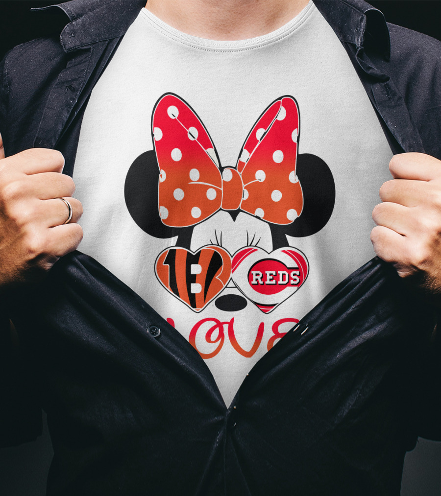Minnie Love Bengals Reds Hearts T-Shirt
