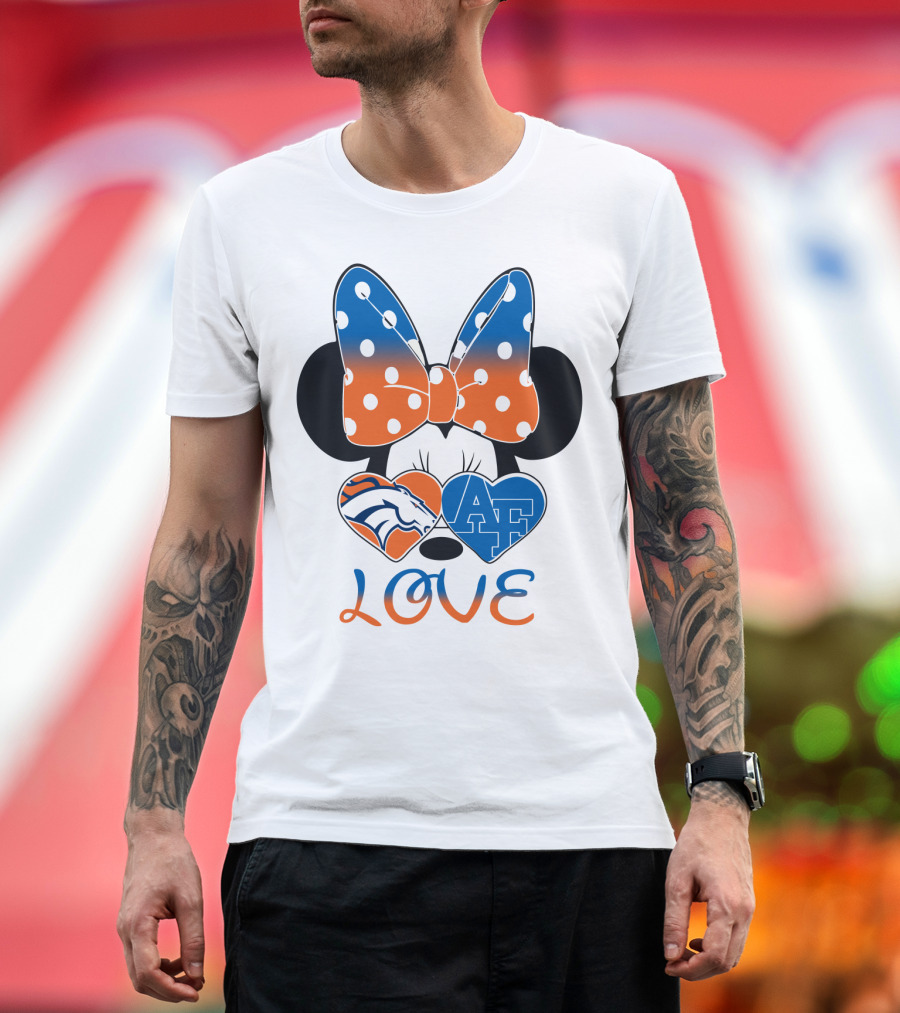 Minnie Mouse Bow Love Denver Broncos Air Force Falcons Hearts T-Shirt
