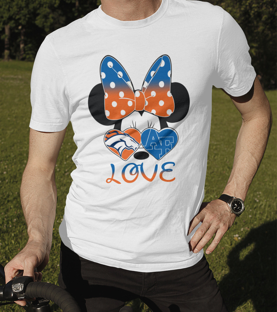 Minnie Mouse Bow Love Denver Broncos Air Force Falcons Hearts T-Shirt