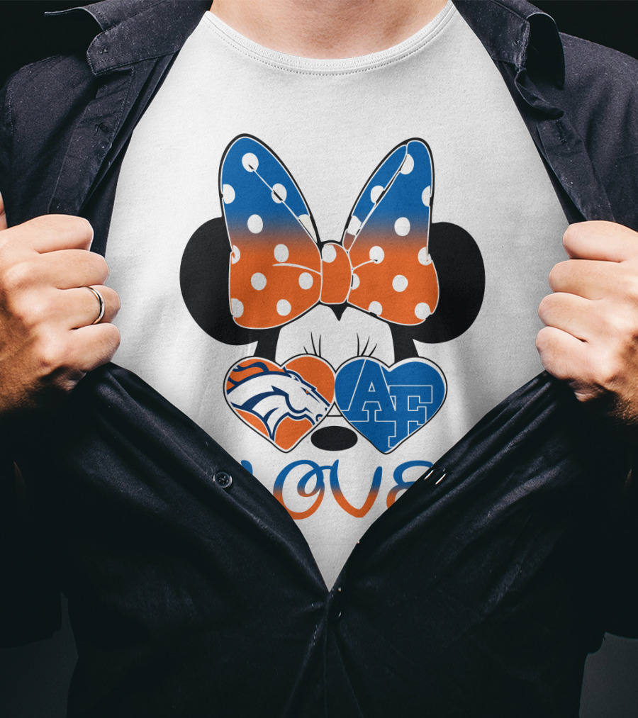 Minnie Mouse Bow Love Denver Broncos Air Force Falcons Hearts T-Shirt